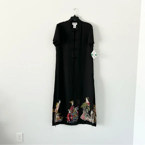 NWT Vintage 1990s-Y2K Danny & Nicole S/S Sheer Longline Blouse w/ Japanese Art - Picture 2 of 12